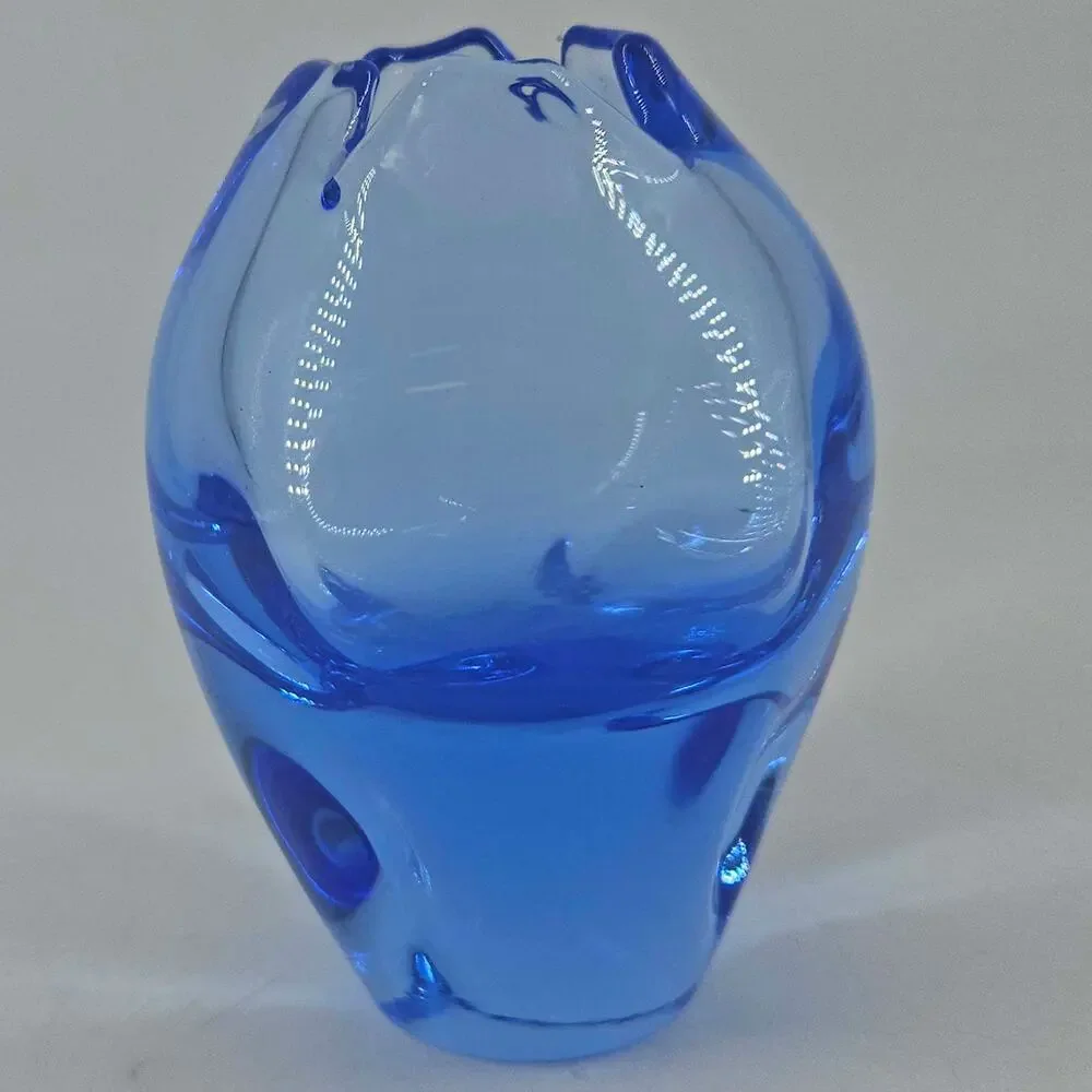 Czech Studio Art Hand Blown  glass dimpled Heavy Vase